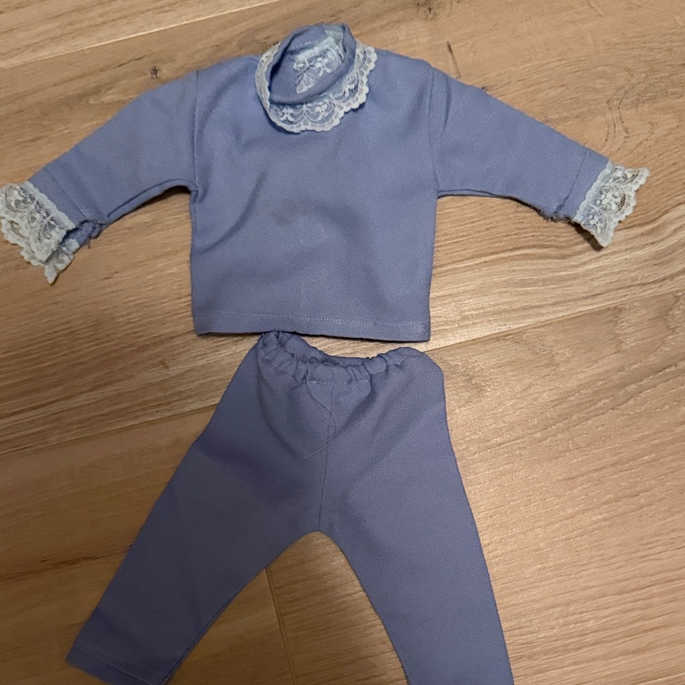 Blue Baby Outfit with Lace Trim